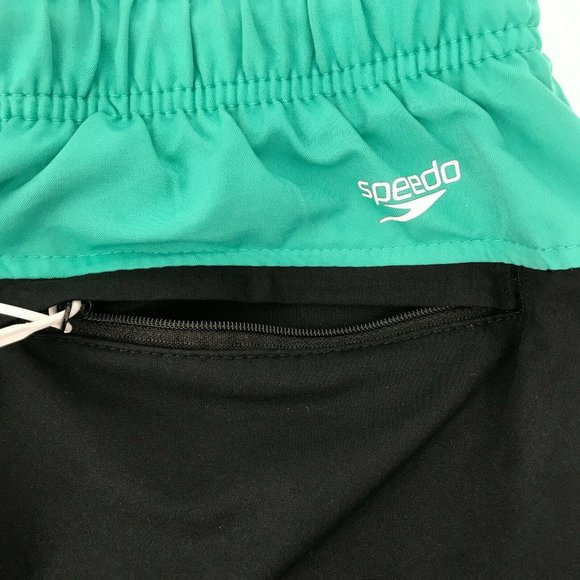 Speedo Mens High Rise Elastic Waist Drawstring Black Blue Swim Trunks Size XXL - Picture 3 of 8